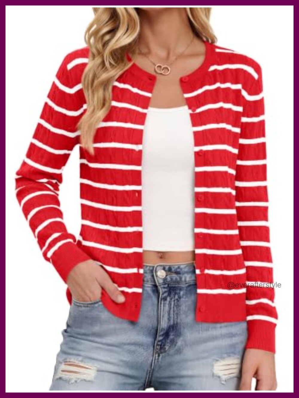 Cable Knit Cardigan Sweater Lightweight Button Front Crew Neck Long Sleeve